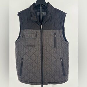 BKE Mens Puffer Vest Gray Black Zip Up Quilted Herringbone Insulated Large
